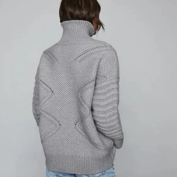 Reiss Myla Oversize Modern Cable Knit Wool Cashmere Gray Jumper Sweater Women XS - Picture 2 of 9